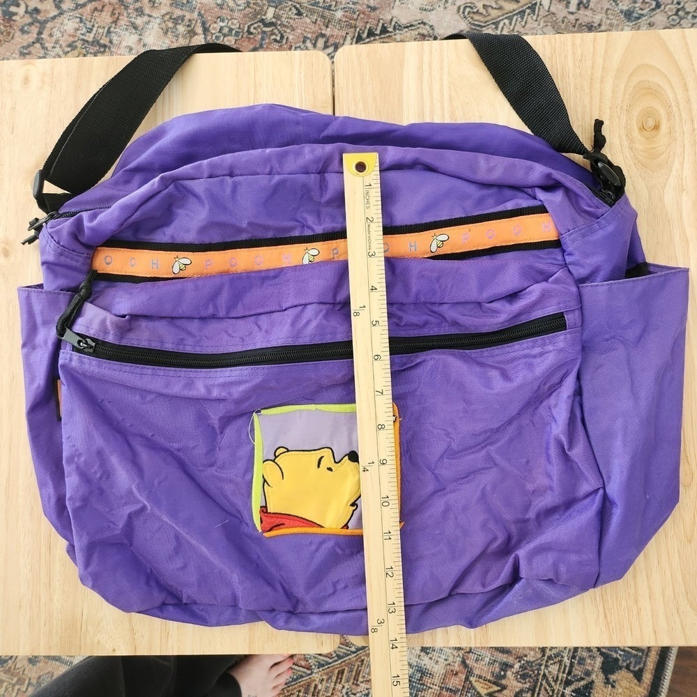 Vintage Winnie The Pooh Purple Messenger Bag Duffel Collect Bear ZipTote Disney - Picture 5 of 7